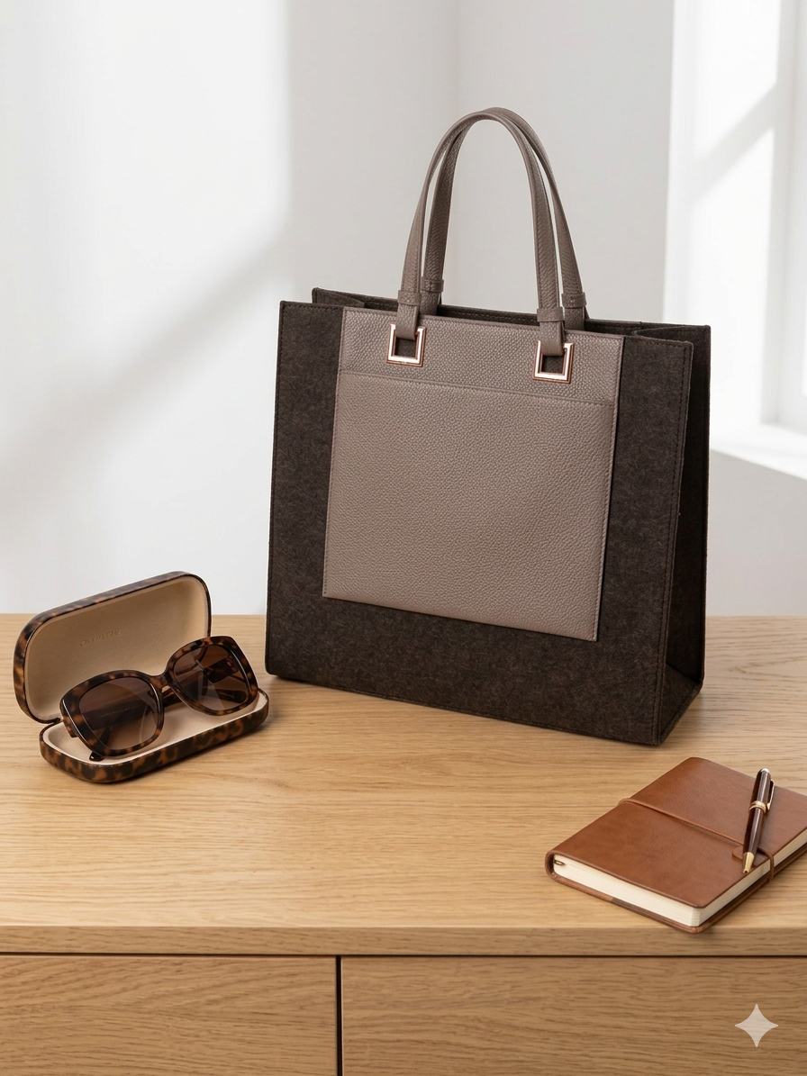 Sac à mains pour utilisation quotidienne en daim et cuir simple