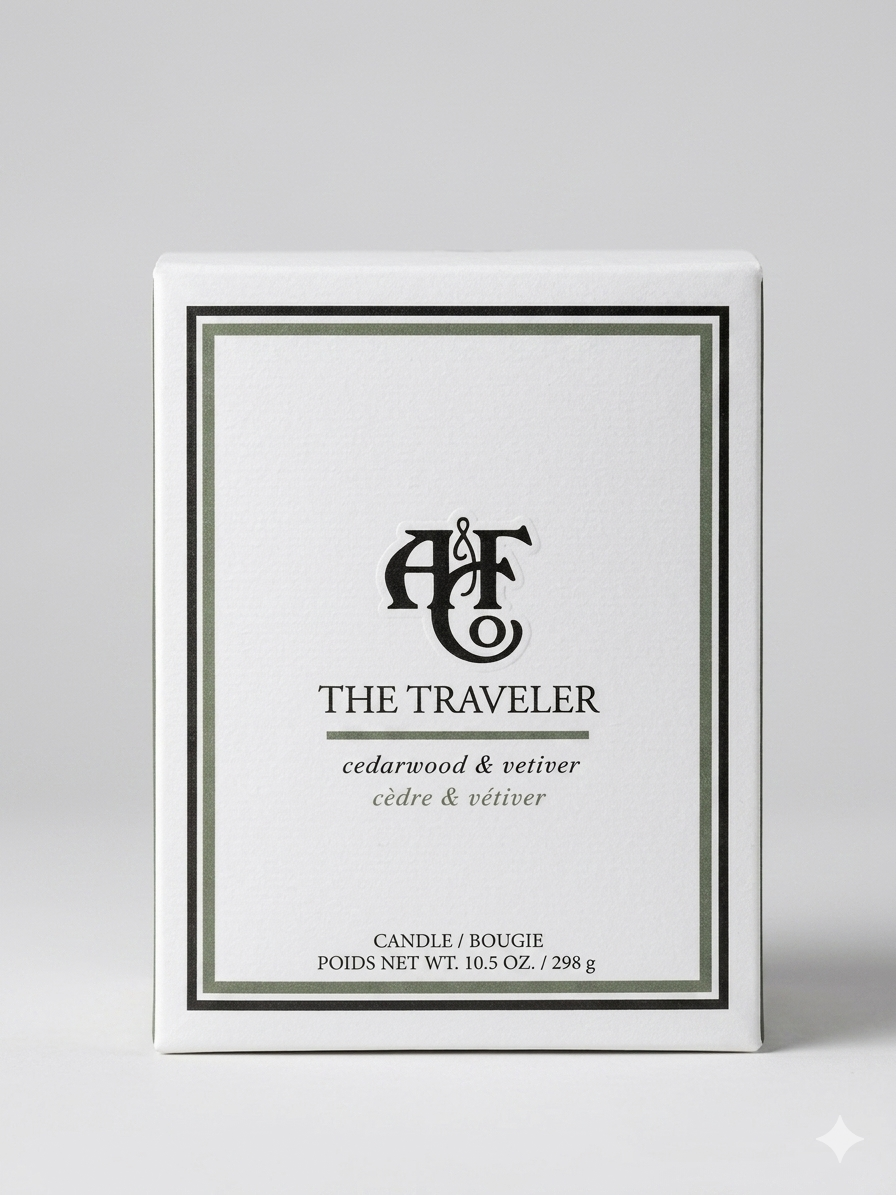 the traveler bougie parfumée à base de cèdre et vétiver